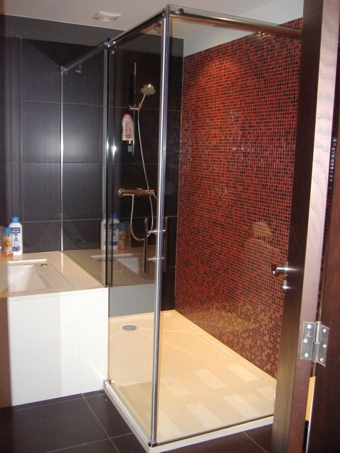 Mampara de ducha de vidrio y metal